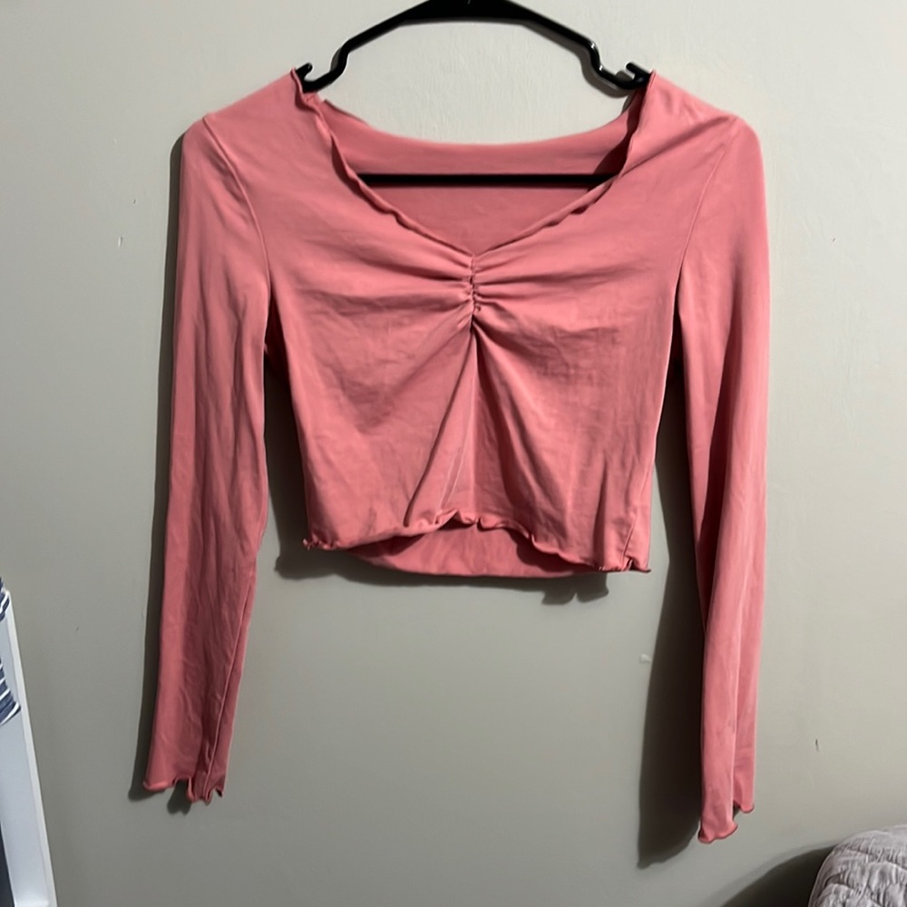 red/pink fringe crop top